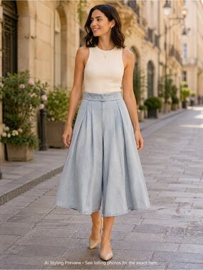 ABS Allen Schwartz Light Wash Denim Culottes Wide Leg Gaucho Pants 25